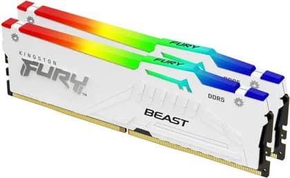 ОЗУ для ПК Kingston Fury Beast RGB 32GB (2x 16GB) DDR5 Desktop Memory Kit, 6000MT/s Memory Speed, CL36 CAS Latency, 288-Pin Kit, Intel XMP 3.0 & AMD Expo Profile, White | KF560C36BWE2AK2-32