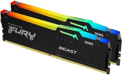 ОЗУ для ПК Kingston Fury Beast RGB 64GB (32GB x2) DDR5 Desktop Memory Kit, 6000MT/s Memory Speed, CL36 CAS Latency, Non-ECC, Intel XMP 3.0 & AMD EXPO Support, 1.35v, 288 Pin, Black | KF560C36BBEAK2-64