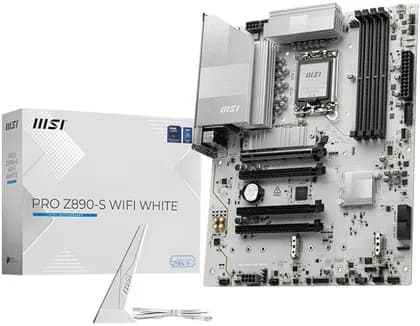 Материнская плата MSI Pro Z890-S WiFi LGA 1851 ATX Motherboard, Intel Z890 Chipset, 4x DDR5 UDIMM Slots, Up to 256GB Max Memory, 4x PCIe Slots, 3x M.2 Slots, WiFi & BT Connectivity, White | 911-7E54-003