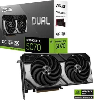 Видеокарта ASUS Dual GeForce RTX 5070 12GB OC Graphics Card, GDDR7 192-Bit Memory, 2542 MHz Boost Clock, 6144 CUDA Cores, 28 Gbps Memory Speed, PCI Express 5.0 | 90YV0M17-M0NA00