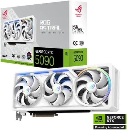 Видеокарта ASUS ROG Astral GeForce RTX 5090 32GB GDDR7 WHITE OC Edition Graphics Card, 32GB GDDR7 512-Bit Memory, 2580MHz Boost Clock, 28 Gbps Memory Speed, 21760 CUDA Cores, White | 90YV0LWA-M0NA00
