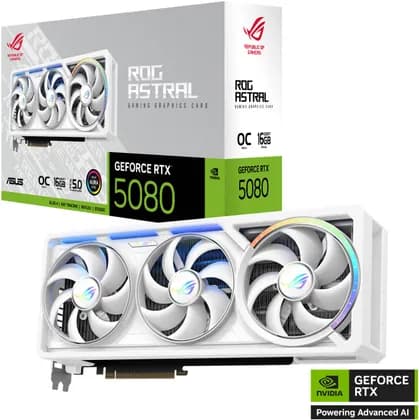 Видеокарта ASUS ROG Astral GeForce RTX 5080 16GB GDDR7 WHITE OC Edition Graphics Card, 16GB GDDR7 256-Bit Memory, 10752 CUDA Cores, 30 Gbps Memory Speed, PCI Express 5.0 | 90YV0LV4-M0NA00