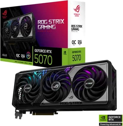 Видеокарта ASUS ROG Strix GeForce RTX 5070 OC Graphics Card, 12GB GDDR7 192-Bit Memory, 2655 MHz Boost Clock, 28 Gbps Memory Speed, 6144 CUDA Cores, PCI Express 5.0 | 90YV0M80-M0NA00