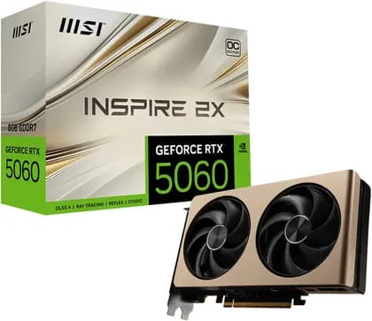 Видеокарта MSI RTX 5060 INSPIRE 2X OC 8GB Graphics Card, GDDR7 128-Bit Memory, 2535 MHz Boost Clocks, 28 Gbps Memory Speed, 3840 Units CUDA Cores, PCI Express Gen5 | 912-V537-020