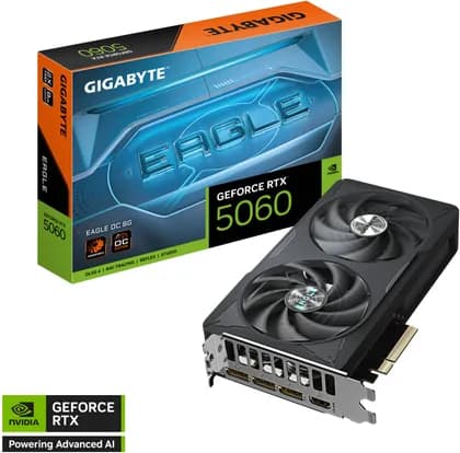 Видеокарта GIGABYTE GeForce RTX 5060 EAGLE OC Graphics Card, 8GB GDDR7 128-Bit Memory, 2550 MHz Core Clock, 28 Gbps Memory Clock, PCI-Express 5.0 | GV-N5060EAGLE OC-8GD