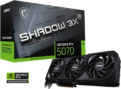 Видеокарта MSI GeForce RTX 5070 12GB SHADOW 3X OC Graphics Card, GDDR7 192-Bit Memory, 2542 MHz Boost Clock, 6144 CUDA Cores, 28 Gbps Memory Speed, PCI Express Gen 5, Black | 912-V532-242
