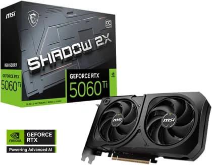 Видеокарта MSI GeForce RTX 5060 Ti 8GB SHADOW 2X OC PLUS Graphics Card, GDDR7 128-Bit Memory, 2602 MHz Boost Clock, 28 Gbps Memory Speed, 4608 CUDA Cores, PCI Express Gen 5 | 912-V536-023