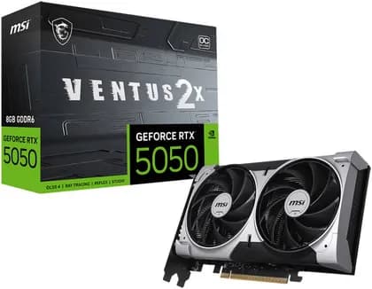 Видеокарта MSI GeForce RTX 5050 8G VENTUS 2X OC 8GB Graphics Card, GDDR6 128-Bit Memory, 2602 MHz Engine Clock, 20 Gbps Memory Clock, 2560 CUDA Cores, PCI Express Gen 5 x16 | 912-V538-010