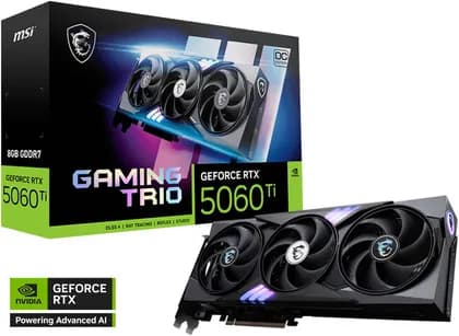 Видеокарта MSI GeForce RTX 5060 Ti GAMING TRIO OC 8GB Graphics Card, GDDR7 128-Bit Memory, 2647 MHz Boost Clock, 28 Gbps Memory Speed, 4608 CUDA Cores, PCI Express 5 | 912-V536-022