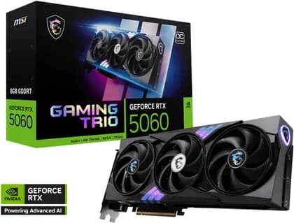 Видеокарта MSI GeForce RTX 5060 GAMING TRIO OC 8GB Graphics Card, GDDR7 128-Bit Memory, 2625 MHz Boost Clock, 28 Gbps memory Speed, 3840 CUDA Cores, PCI Express 5 | 912-V537-021