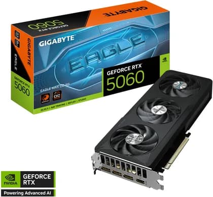 Видеокарта GIGABYTE GeForce RTX 5060 EAGLE MAX OC 8GB Graphics Card, GDDR7 128-Bit Memory, 2550 MHz Core Clock, 28 Gbps Memory Clock, 3840 CUDA Core, PCI-Express 5.0 | GV-N5060EAGLEMAX OC-8GD