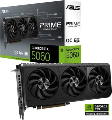 Видеокарта ASUS PRIME GeForce RTX 5060 OC Edition Graphics Card, 8GB GDDR7 128-Bit Memory, 2565 MHz Boost Clock, 28 Gbps Memory Speed, 3840 CUDA Cores, PCI Express 5.0 | 90YV0N10-M0NA00