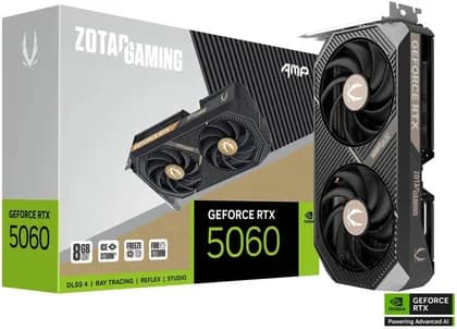 Видеокарта ZOTAC GAMING GeForce RTX 5060 AMP Graphics Card, 8GB GDDR7 128-Bit Memory, 2550MHz Engine Clock, 28 Gbps Memory Clock, 3840 CUDA Cores, PCI Express 5.0 x8 | ZT-B50600F-10M