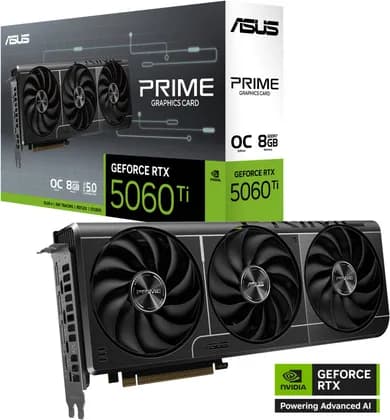 Видеокарта ASUS PRIME GeForce RTX 5060 Ti OC Edition Graphics Card, 8GB GDDR7 128-Bit Memory, 2617 MHz Boost Clock, 28 Gbps Memory Speed, 4608 CUDA Cores, PCI Express 5.0 | 90YV0MP0-M0NA00