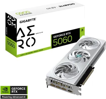 Видеокарта GIGABYTE GeForce RTX 5060 AERO OC Graphics Card, 8GB GDDR7 128-Bit Memory, 2595 MHz Core Clock, 3840 CUDA Cores, 28 Gbps Memory Speed, PCI Express 5.0, White | GV-N5060AERO OC-8GD