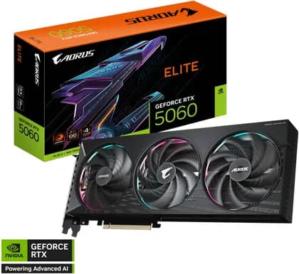 Видеокарта GIGABYTE AORUS GeForce RTX 5060 ELITE Graphics Card, 8GB DDR7 128-Bit Memory, 2722 MHz Core Clock, 3840 CUDA Cores, 28 Gbps Memory Speed, PCI Express 5.0 | GV-N5060AORUS E-8GD
