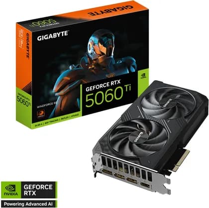 Видеокарта GIGABYTE GeForce RTX 5060 Ti WINDFORCE Graphics Card, 8GB GDDR7 128-Bit Memory, 2572 MHz Core Clock, 28 Gbps Memory Clock, PCI-Express 5.0 | GV-N506TWF2-8GD