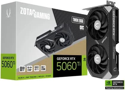 Видеокарта ZOTAC GAMING GeForce RTX 5060 Ti Twin Edge OC Graphics Card, 8GB GDDR7 128-Bit Memory, 2602 MHz Engine Clock, 28 Gbps Memory Clock, 4608 CUDA Cores, PCI Express 5.0 x8 | ZT-B50610H-10M