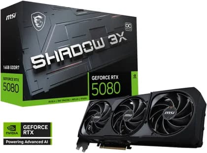 Видеокарта MSI GeForce RTX 5080 SHADOW 3X OC Graphics Card, 16GB GDDR7 256-Bit Memory, 2640 MHz Boost Clock, 10752 CUDA Cores, 30 Gbps Memory Speed, PCI Express Gen 5, | 912-V531-031
