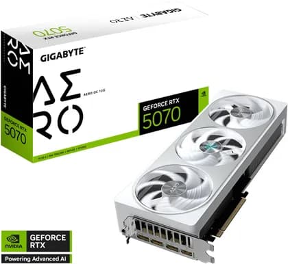 Видеокарта GIGABYTE GeForce RTX 5070 AERO OC Graphics Card, 12GB GDDR7 192-Bit Memory, 2625 MHz Core Clock, 6144 CUDA Cores, 28 Gbps Memory Clock, PCI-Express 5.0, White | GV-N5070AERO OC-12GD