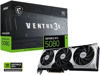 Видеокарта MSI GeForce RTX 5080 16G Ventus 3X OC Plus Graphic Card, 16GB GDDR7 256-bit Memory, 2640 MHz Boost Clock, 30 Gbps Memory Speed, 10752 CUDA Cores, PCI Express Gen 5 | 912-V531-030