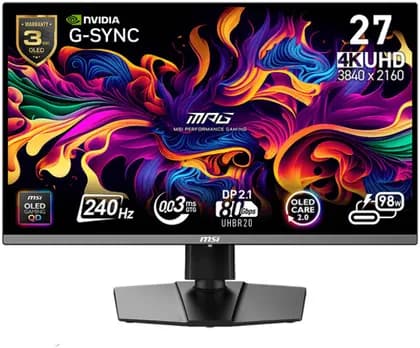 Монитор MSI MPG 272URX QD-OLED Gaming Monitor, 27" UHD QD-OLED Display, 240Hz Refresh Rate, 0.03ms (GtG) Response Time, EL Gen 3 Technology, DisplayHDR True Black 400, Black | 9S6-3CD79A-023