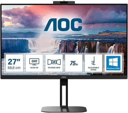 Монитор AOC Q27V5CW 27'' QHD IPS Flat Monitor, 75Hz Refresh Rate, 4ms Response Time, 16.7M Colors, 2560x1440 Resolution, WLED Backlight, 16 9 Aspect Ratio, 300nits Brightness, Black | Q27V5CW (OPEN BOX)