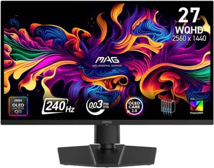 Монитор MSI MAG 273QP X24 Gaming Monitor, 27" QD-OLED Display, WQHD Resolution, 240Hz Refresh Rate, 0.03ms (GtG) Response Time, Adaptive-Sync Technology, 1.07b Color Display, Black | 9S6-3CE69H-015