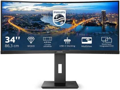 Монитор Philips B Line Series Curved Monitor, 34" VA Display, WQHD Resolution, 100Hz Refresh Rate, 4ms (GtG) Response Time, 1500R Curvature, SmartImage, Flicker-Free, USB-C Connectivity, Black | 346B1C