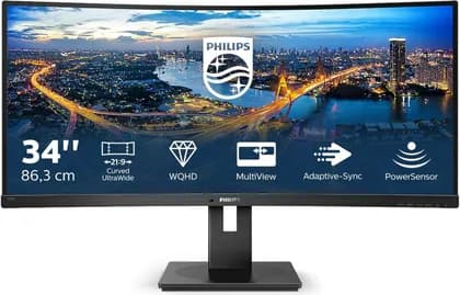 Монитор Philips B Line Series Curved Monitor, 34" VA Display, WQHD Resolution, 100Hz Refresh Rate, 4ms (GtG) Response Time, 1500R Curvature, SmartImage, Flicker-Free, Black | 345B1C