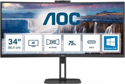 Монитор AOC Curved Monitor, 34" UltraWide QHD VA Display, 100Hz Refresh Rate, 4ms (GtG) Response Time, AMD FreeSync Technology, 1500R Curvature, 3-Sided Frameless Bezel, Built-In Speaker, Black | CU34V5CW/BK