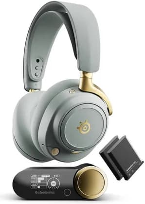 Наушники SteelSeries Arctis Nova Elite Wireless Headphones, 40 mm Carbon Fiber Drivers, ClearCast Gen 2.X, 96kHz/24bit Hi-Res Audio, ANC, Infinite Power System, Sage & Gold | 61663