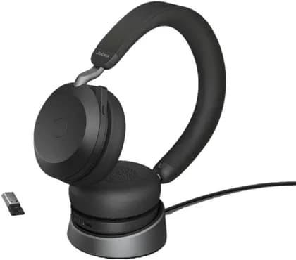 Jabra Evolve2 75 UC Stereo USB-A Over Ear Headset, Up to 100 Feet Wireless Range, Bluetooth, Link 380a Charging Stand, Up To 36 Hour Battery Life, Black | 27599-989-989
