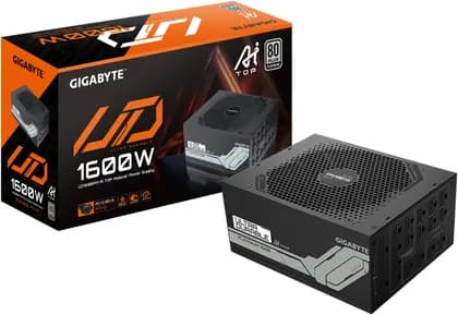 GIGABYTE UD1600PM PG5 AI TOP Fully Modular Power Suppler, 1600W Power, 80 PLUS Platinum Efficiency, 140mm Double Ball Bearing Fan, ATX 12V v3.1, PCIe Gen 5.0, Black | UD1600PM-PG5