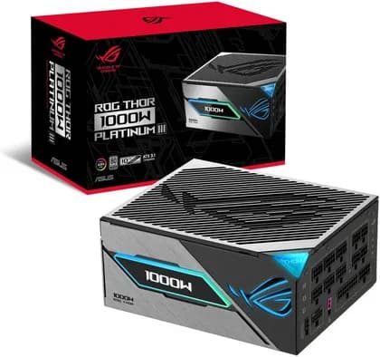 ASUS ROG Thor 1000W Platinum III Fully Modular Power Supply, 1000W Power, 80 Plus Platinum Efficiency, Dual-ball-fan bearings, ARGB Aura Sync, Active PFC, ATX 3.1, Black | 90YE00V3-B0NA00
