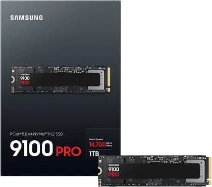 SAMSUNG 9100 PRO PCIe 5.0 NVMe M.2 Internal SSD, 1TB Capacity, V-NAND TLC Type, Up to 14,700 MB/s Sequential Read & Up to 13,300 MB/s Sequential Write, TRIM & SMART Support | MZ-VAP1T0BW