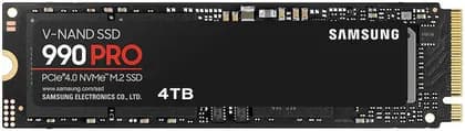 SAMSUNG 990 PRO 4TB NVMe M.2 Internal SSD, PCIe Gen 4.0 x4, NVMe 1.3 Interface, 7450 MB/s Sequential Read Speed, 6900 MB/s Sequential Write Speed, 3.3V Voltage, V-NAND 3-bit MLC | MZ-V9P4T0BW/AM