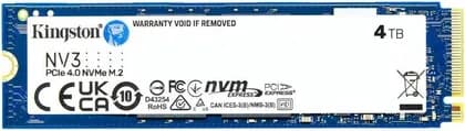 Kingston NV3 PCIe 4.0 NVMe Internal SSD, 4TB Capacity, M.2 2280 Form Factor, 6000 MB/s Sequential Read & 5000 MB/s Sequential Write Speed, 3D NAND Technology, 1280 TBW Endurance | SNV3S/4000G