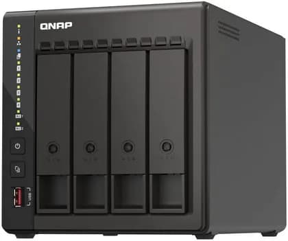 Qnap TS-453E NAS Enclosure, Intel Celeron J6412, 8GB RAM, 4GB Flash Memory, 4 x 3.5-inch SATA 6Gb/s Drive Bay, Intel UHD Graphics, Hot-swappable, Black | TS-453E-8G