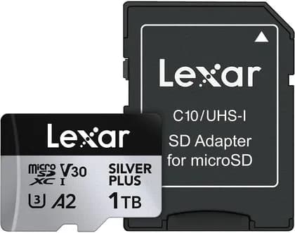 Lexar Professional SILVER PLUS microSDXC™ UHS-I Card Memory Card, 1TB Storage Capacity, Up To 205MB/s Read Speed, 150MB/s Write Speed, Rated V30, IPX7 | LMSSIPL001T-BNANU