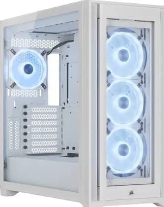 Corsair iCUE 5000X RGB QL Edition Mid Tower Case, Tempered Glass, 4 QL120 RGB Fans, Up To 360mm Radiator Support, Lighting Node Core, 136 Total RGB LEDs, White | CC-9011233-WW
