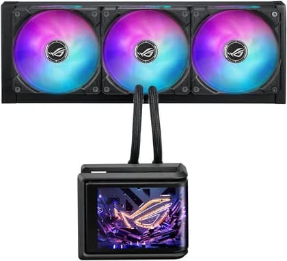 ASUS ROG Ryuo IV SLC 360 ARGB Liquid CPU Cooler, 6.67" AMOLED Display, 360mm Radiator, 3x 120mm MF-12C aRGB Fans, 2650 RPM Speed, 71.44 CFM Fan Airflow, Black | 90RC0151-B0EAY0
