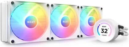 NZXT Kraken Elite 360 RGB (2023) AIO Liquid CPU Cooler, 360mm Alumnum Radiator, 2.36" LCD Display, 3x 120mm PWM Fans, 1800 RPM Fan Speed, 78.86 CFM Airflow, Nylon Rubber Tubing, White | RL-KR36E-W1