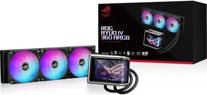 ASUS ROG RYUO IV 360 ARGB Liquid CPU Cooler, 6.67″ AMOLED Display, 360mm Radiator, 3x ROG RYUO IV MF-12C ARGB Pre-Installed Fan, 2000 RPM Fan Speed, 56.66 CFM Airflow, Black | 90RC01N1-B0EAY0