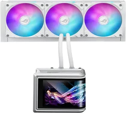 ASUS ROG Ryuo IV SLC 360 ARGB Liquid CPU Cooler, 6.67" AMOLED Display, 360mm Radiator, 3x 120mm MF-12C aRGB Fans, 2650 RPM Speed, 71.44 CFM Fan Airflow, White | 90RC0152-B0EAY0