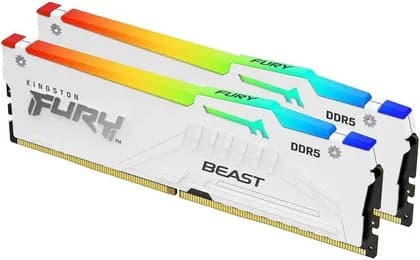Kingston Fury Beast RGB 32GB (2x16GB) DDR5 Desktop Memory, 5600MT/s Memory Speed, CL36 CAS Latency, 1.25 Voltage, 288-Pin, Intel XMP 3.0 & AMD Expo Profile, White | KF556C36BWEAK2-32