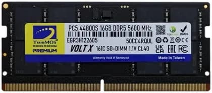 TwinMOS VOLTX DDR5 SO-DIMM Laptop Memory, 16GB Capacity, 5600 MHz Memory Speed, CL46 CAS Latency, 1.1 Voltage, No Heat Sink, Black | TMD516GB5600S46