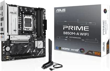 ASUS PRIME B850M-A WIFI mATX AMD Motherboard, AMD B850 Chipset, 4x DDR5 DIMM Slots, 256GB Max Memory, Supports 3 x M.2 Slots & 4 x SATA 6Gb/s Ports, Wi-Fi 6E & BT 5.3 | 90MB1LN0-M0EAY0