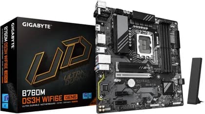 GIGABYTE B760M DS3H WIFI6E GEN5 LGA 1700 Micro ATX Motherboard, Intel B760 Chipset, 4x DDR5 DIMM Slots, 256GB Max Memory, 1x PCIe 5.0 x16, 2x M.2 Slots, WIFI 6E & BT 5.3 | B760M-DS3H-WF6E-GEN5