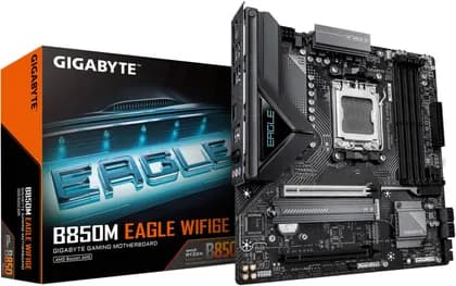 GIGABYTE B850M EAGLE WIFI6E AM5 Micro ATX Motherboard, AMD B850 Chipset, 4x DDR5 DIMM Slots, Up to 256GB Max Memory, 1x PCIe 5.0 Slots, 2x M.2 Slots, WiFi 6E & BT 5.3 | B850M-EAGLE-WF6E